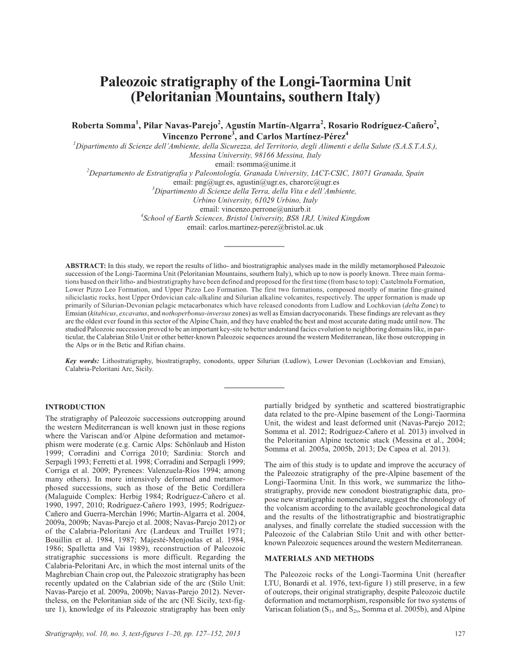 Paleozoic Stratigraphy of the Longi-Taormina Unit (Peloritanian Mountains, Southern Italy)