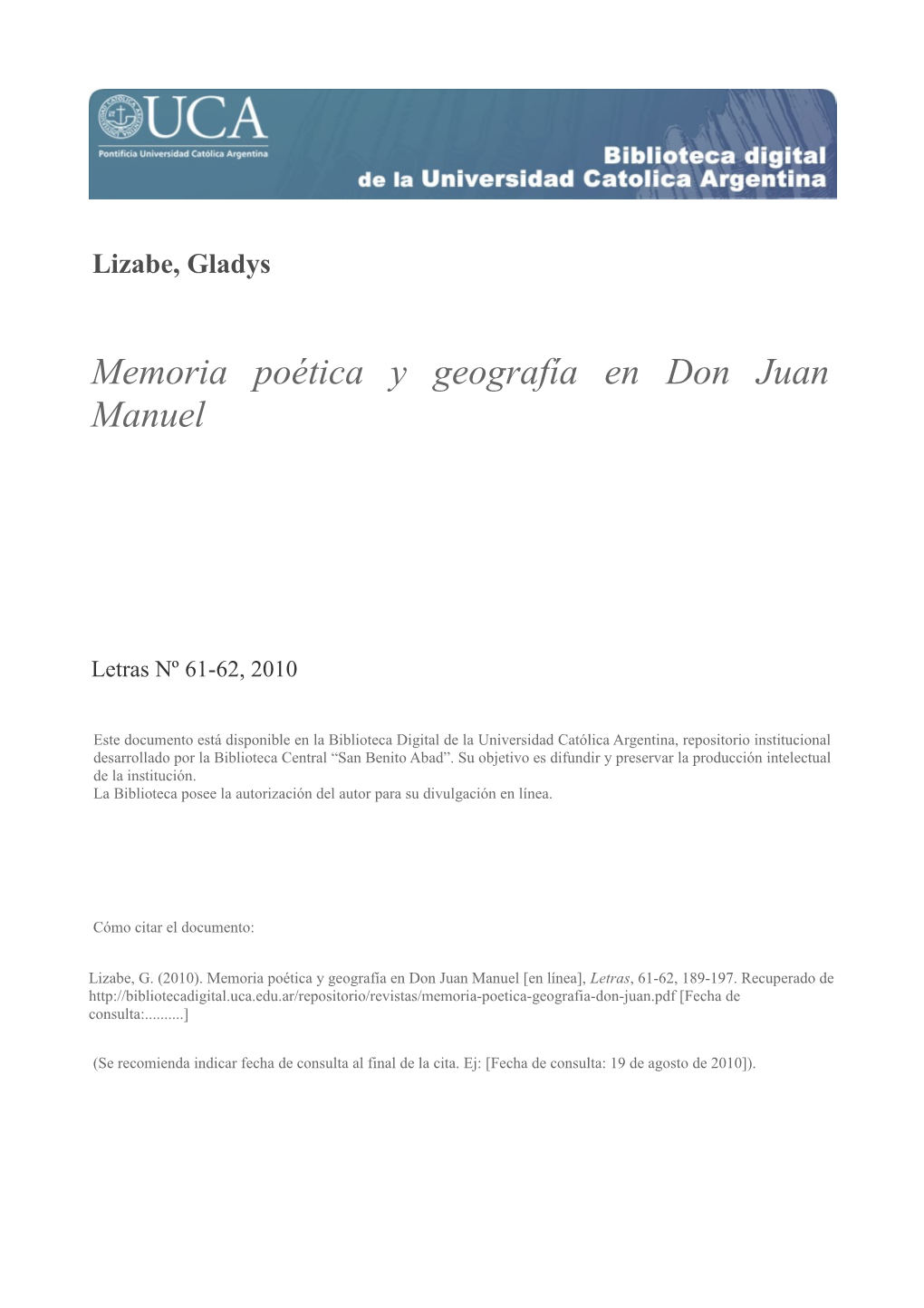 Memoria Poética Y Geografía En Don Juan Manuel