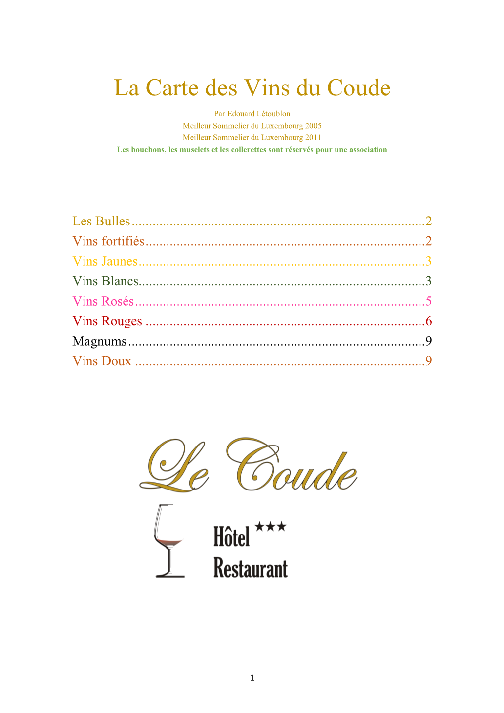 La Carte Des Vins Du Coude