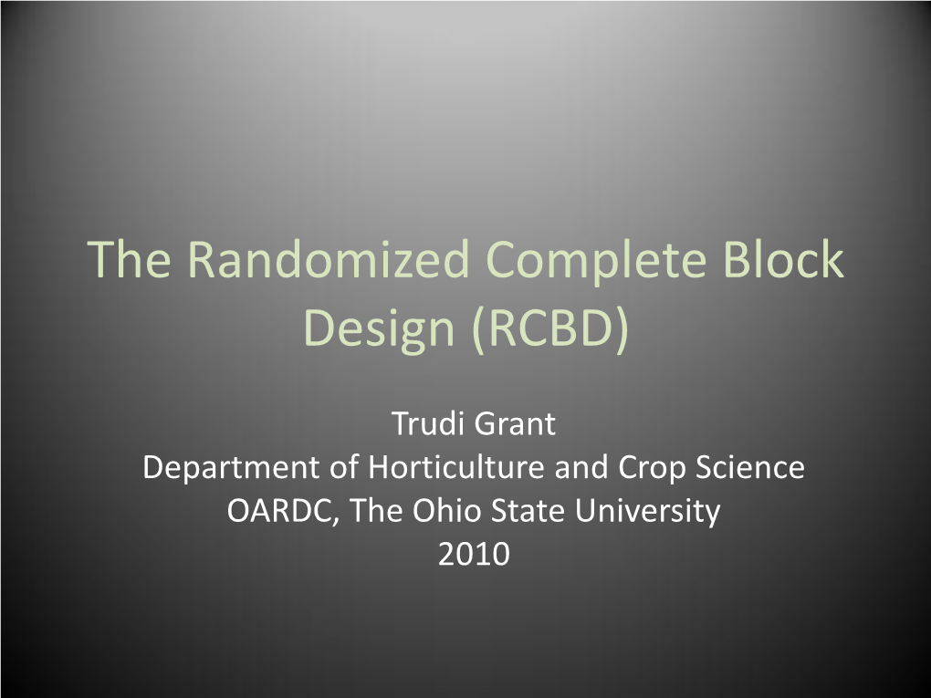 The Randomized Complete Block Design (RCBD)