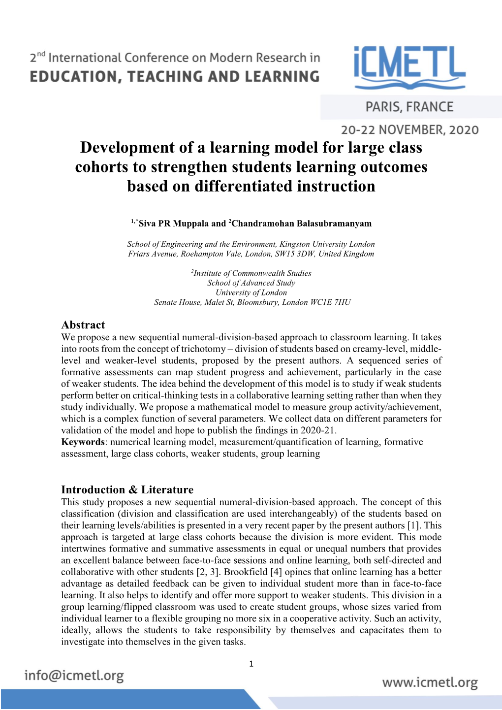 Development of a Learning Model for Large Class Cohorts to Strengthen Students Learning Outcomes Based on Differentiated Instruction