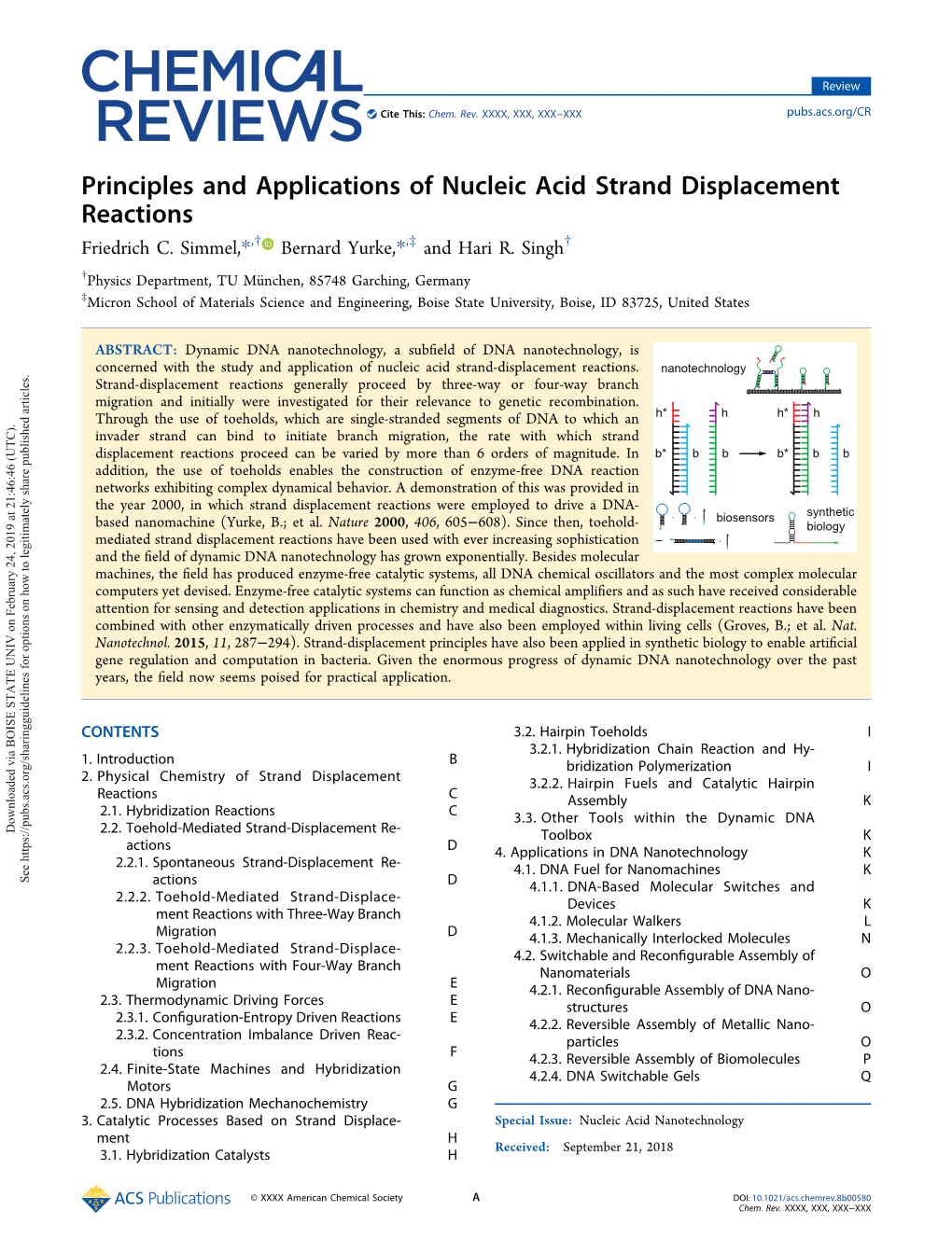 Principles and Applications of Nucleic Acid Strand Displacement Reactions † ‡ † Friedrich C