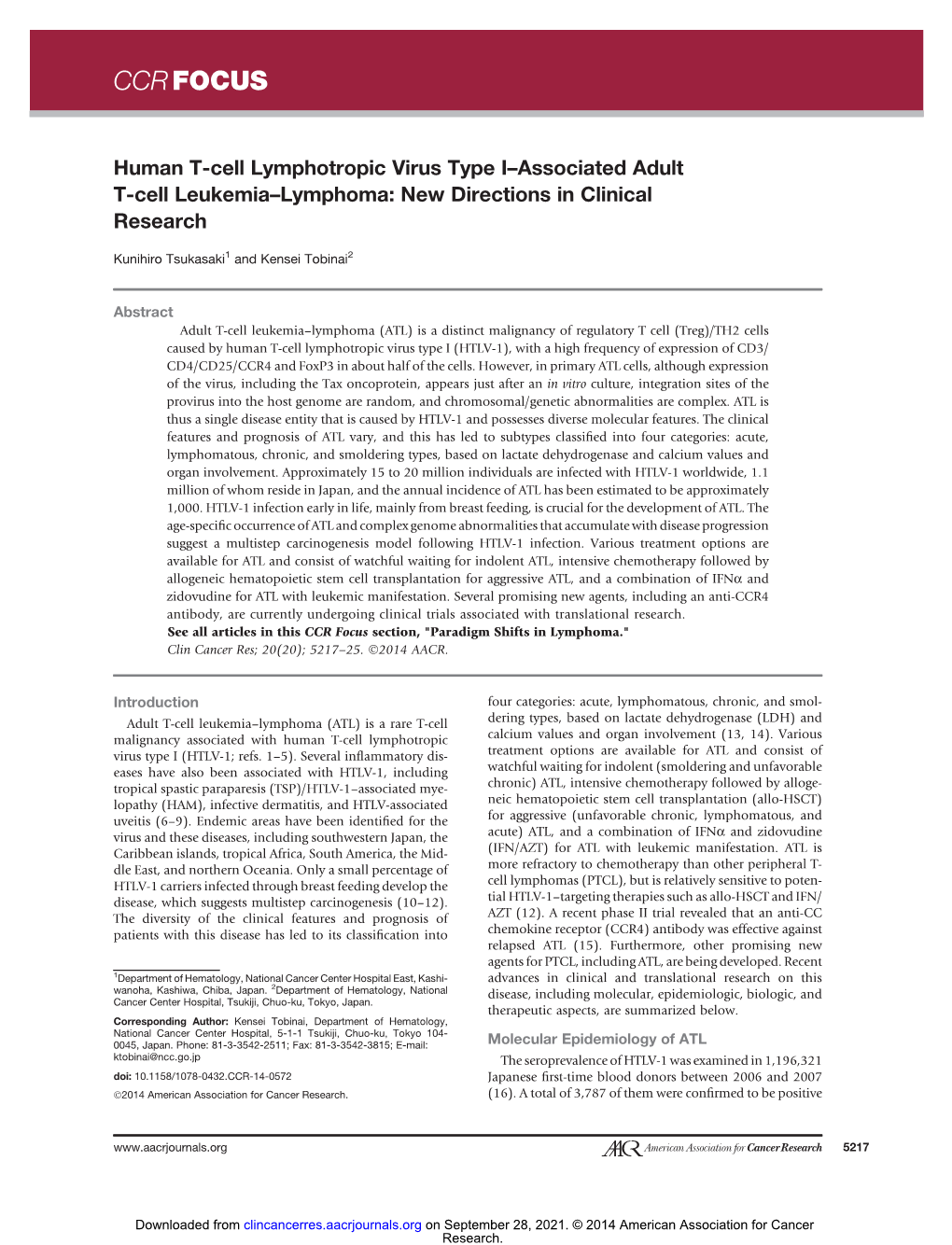 Human T-Cell Lymphotropic Virus Type I–Associated Adult T-Cell Leukemia–Lymphoma: New Directions in Clinical Research