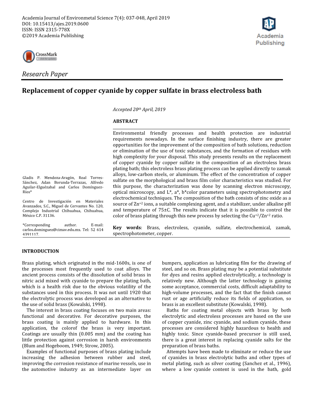 Research Paper Replacement of Copper Cyanide by Copper Sulfate In