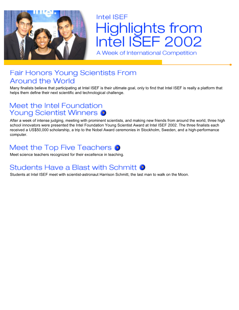 Intel Education: Highlights from Intel ISEF 2002