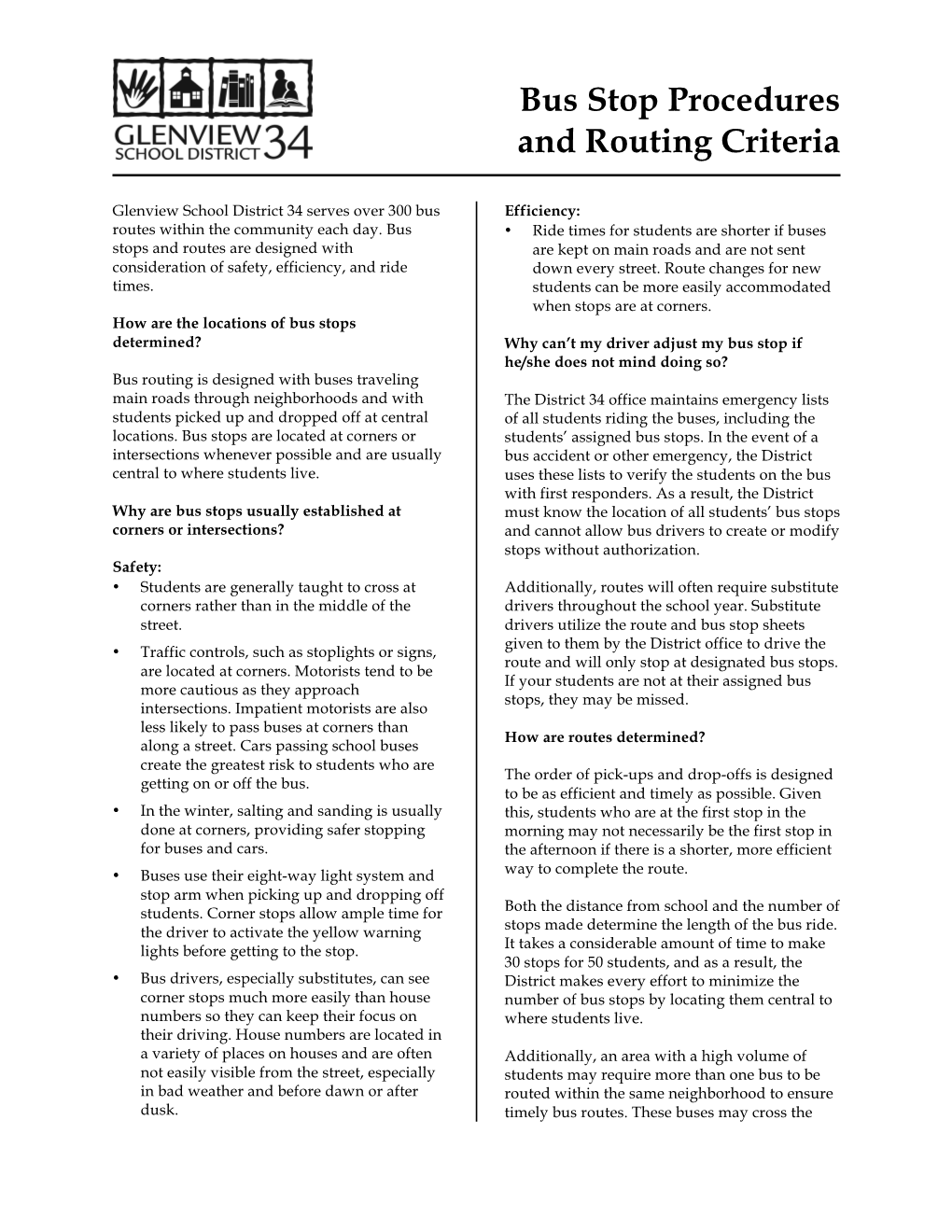 Bus Stop Procedures and Routing Criteria