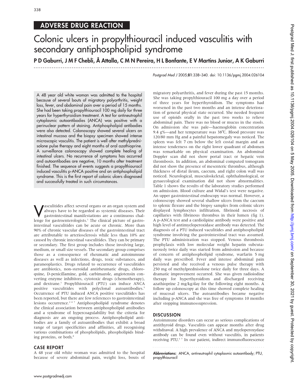 Colonic Ulcers in Propylthiouracil Induced Vasculitis with Secondary