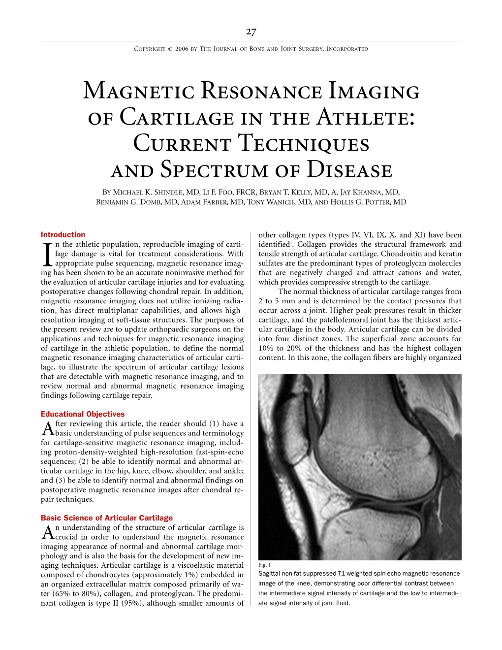 MRI of Cartilage in the Athlete