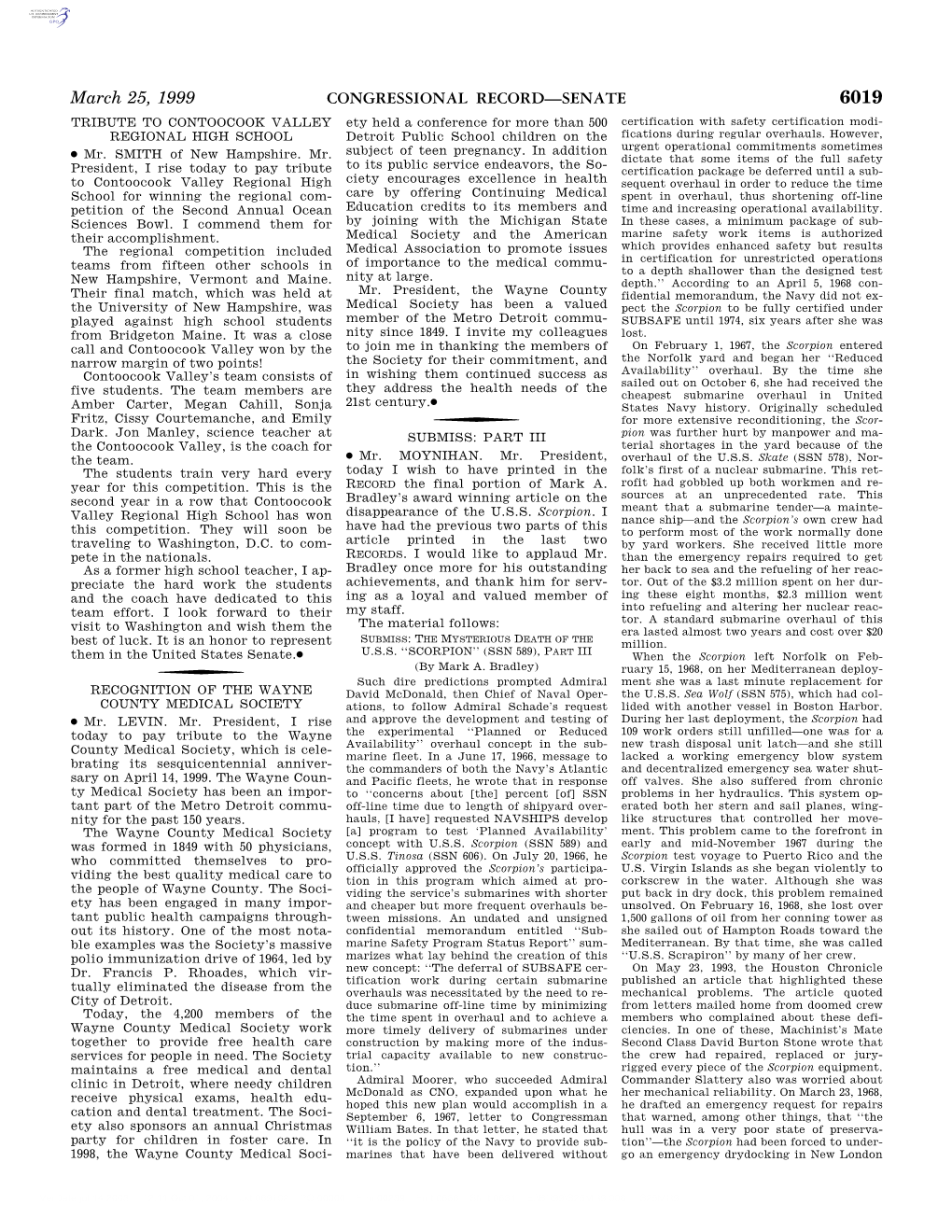 CONGRESSIONAL RECORD—SENATE March 25, 1999 Immediately After Her Reduced Overhaul Be- Tigations That Followed the Thresher’S De- That Was Both Safe and Effective