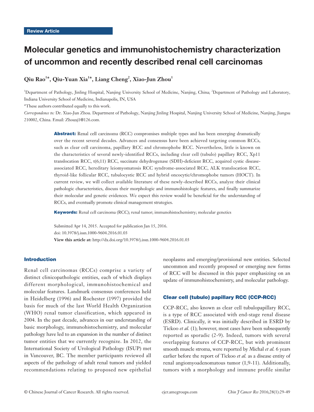 Molecular Genetics and Immunohistochemistry Characterization of Uncommon and Recently Described Renal Cell Carcinomas