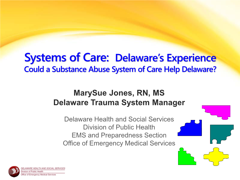 Marysue Jones, RN, MS Delaware Trauma System Manager