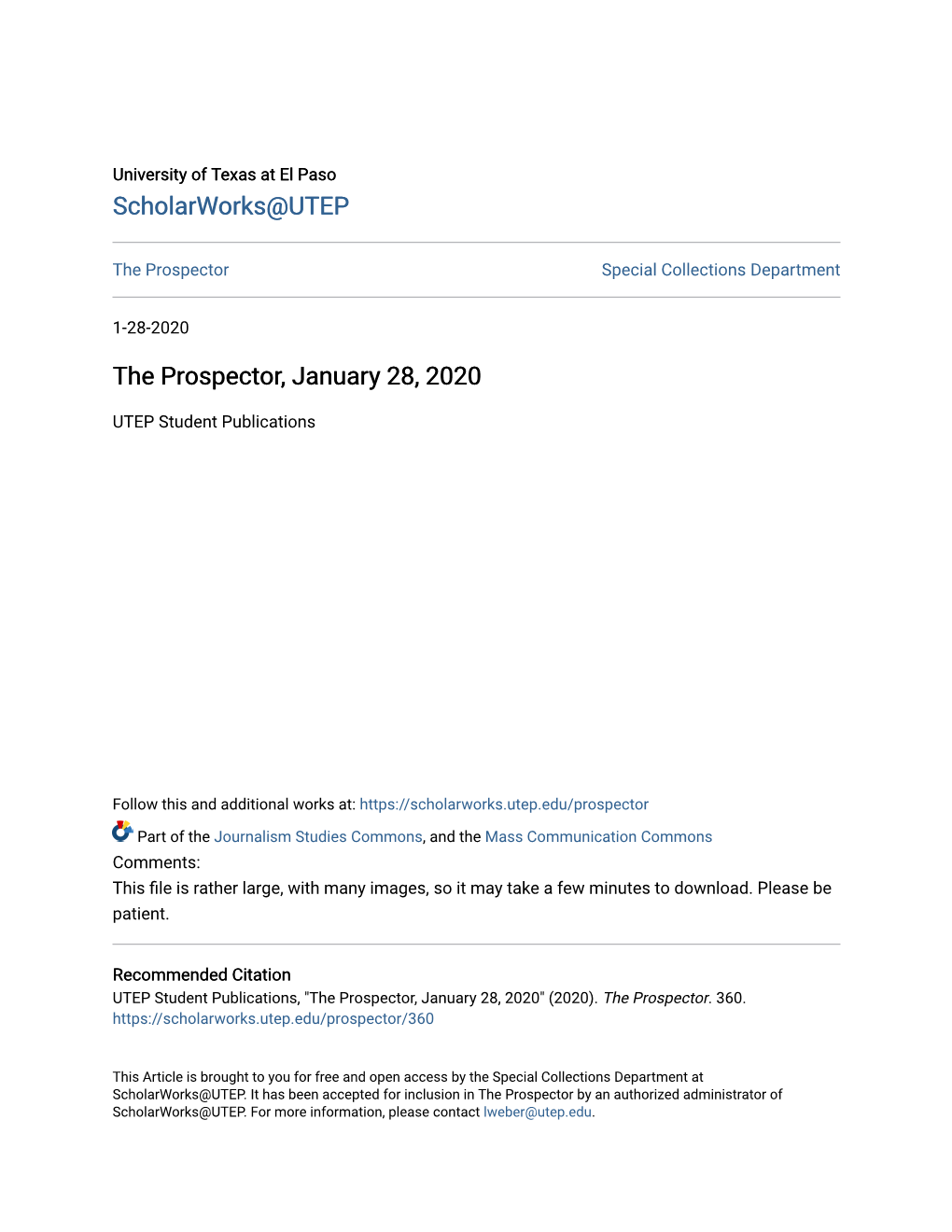 The Prospector, January 28, 2020