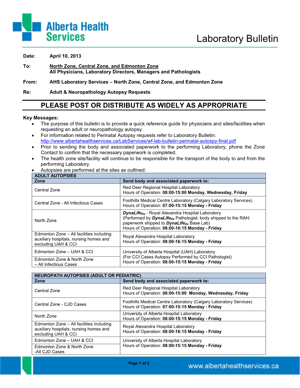 Adult & Neuropathology Autopsy Requests (Central Zone, Edmonton