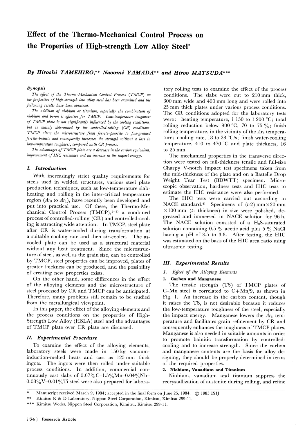 Control Process on the Properties of High-Strength Low Alloy Steel*