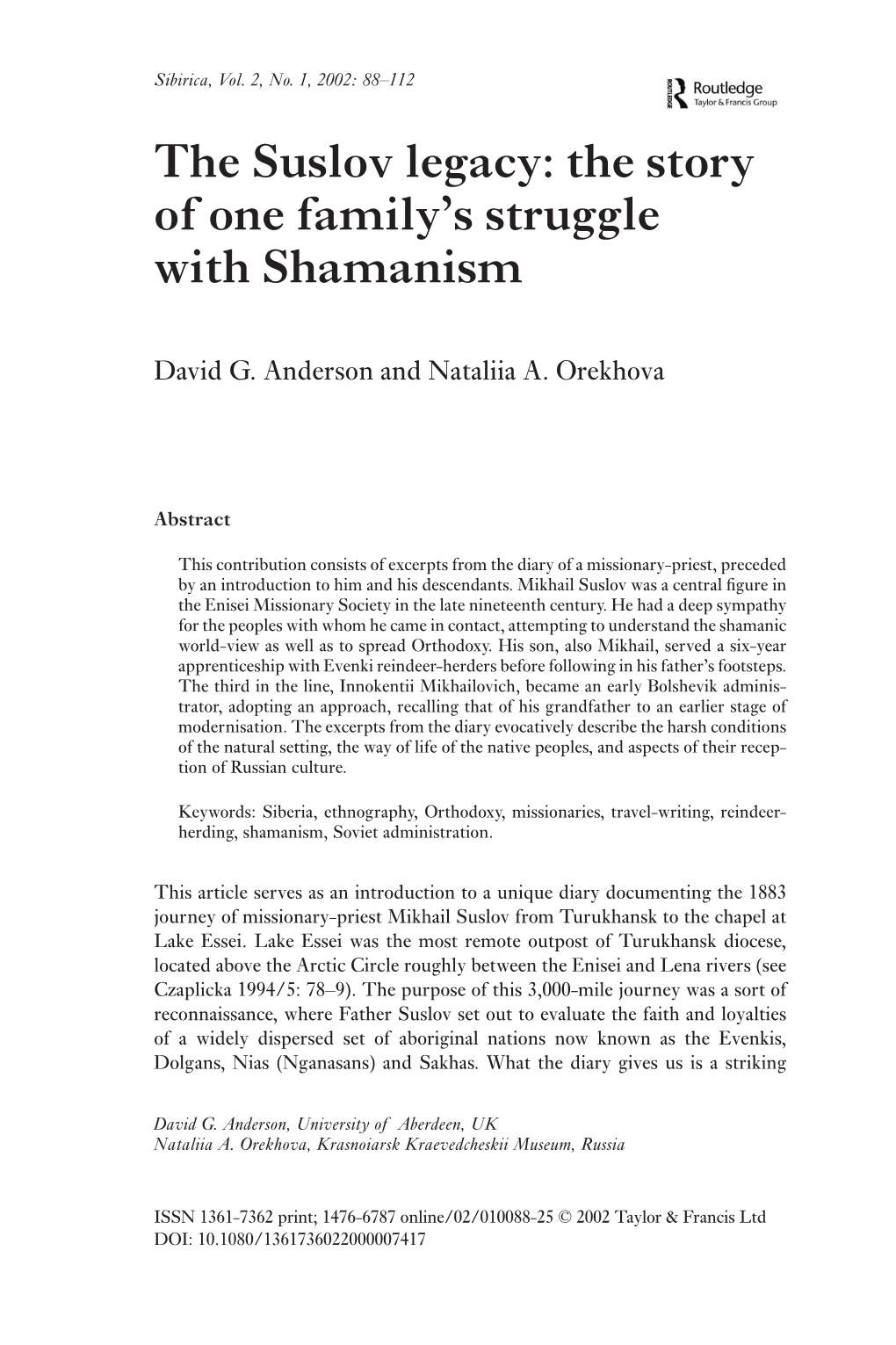 The Suslov Legacy: the Story of One Family's Struggle with Shamanism