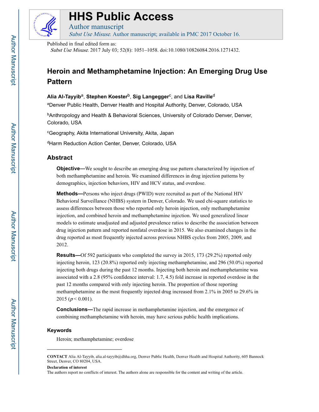 Heroin and Methamphetamine Injection: an Emerging Drug Use Pattern