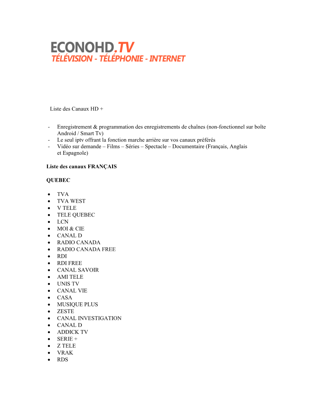 Liste Des Canaux HD +