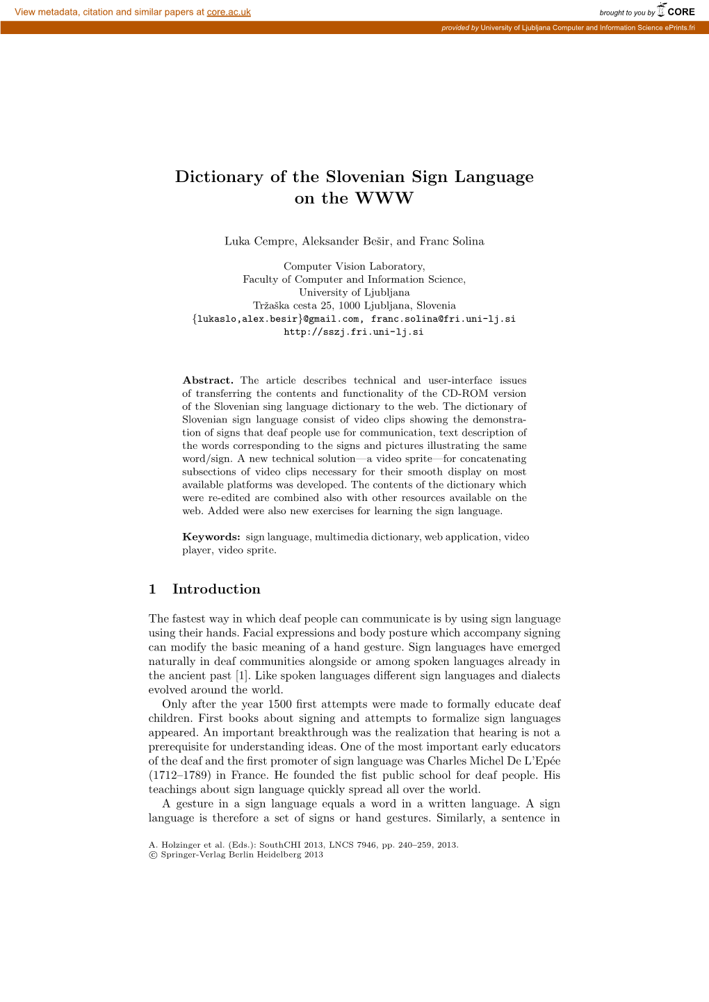 Dictionary of the Slovenian Sign Language on the WWW