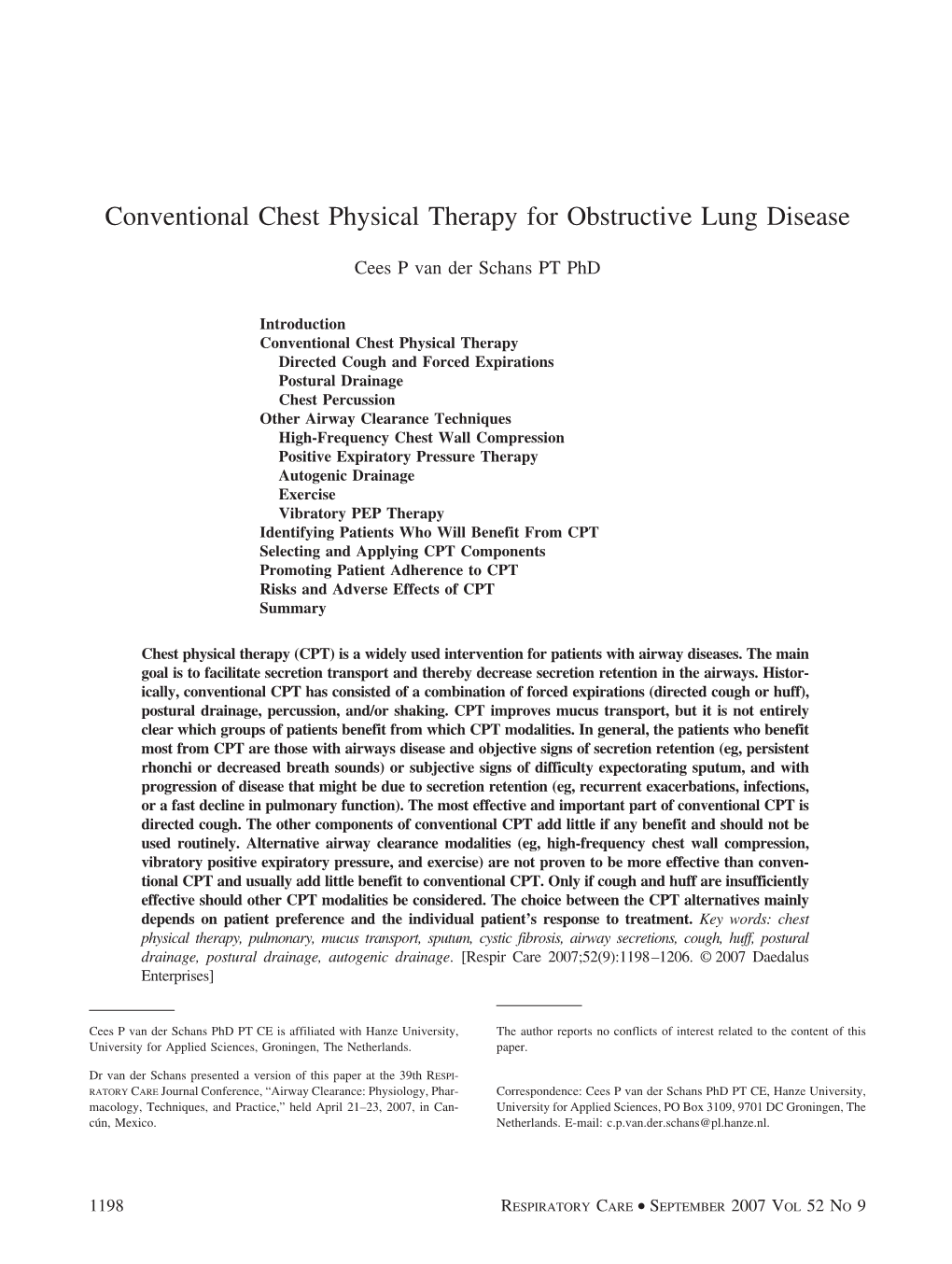 Conventional Chest Physical Therapy for Obstructive Lung Disease