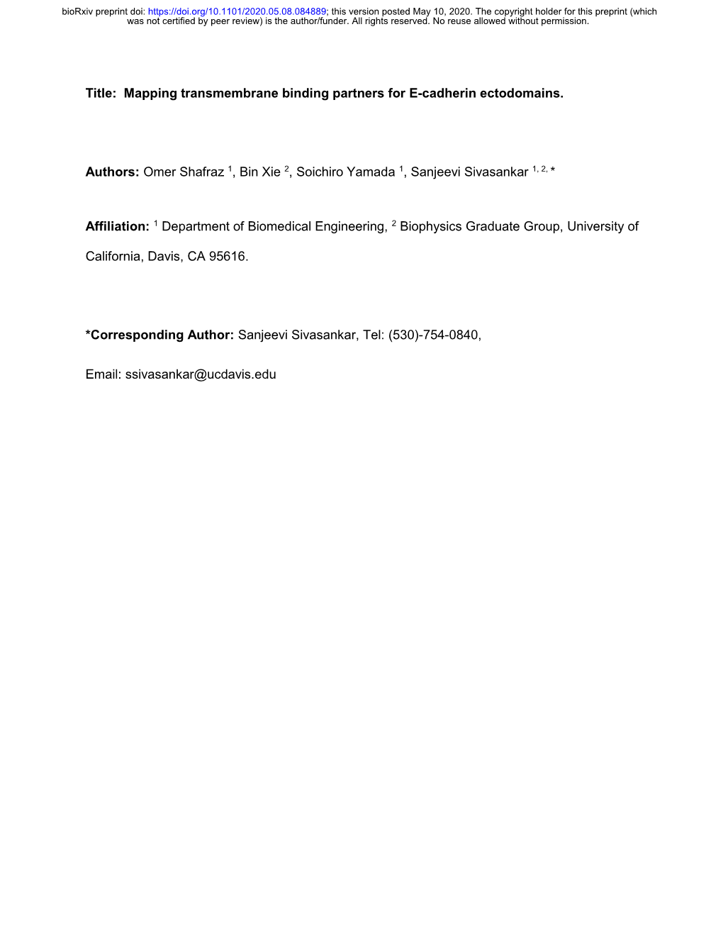 Mapping Transmembrane Binding Partners for E-Cadherin Ectodomains