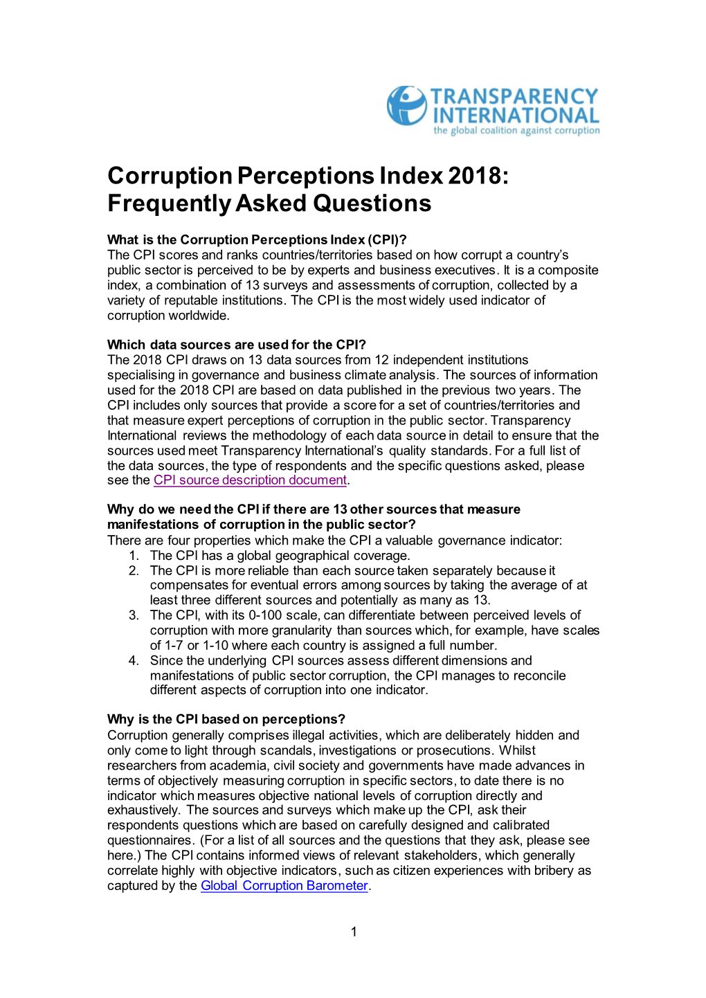 Corruption Perceptions Index 2018: Frequently Asked Questions