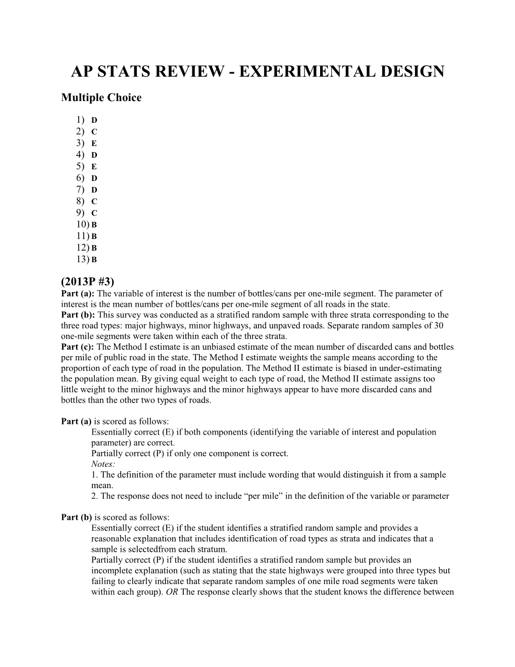 Ap Stats Review - Experimental Design