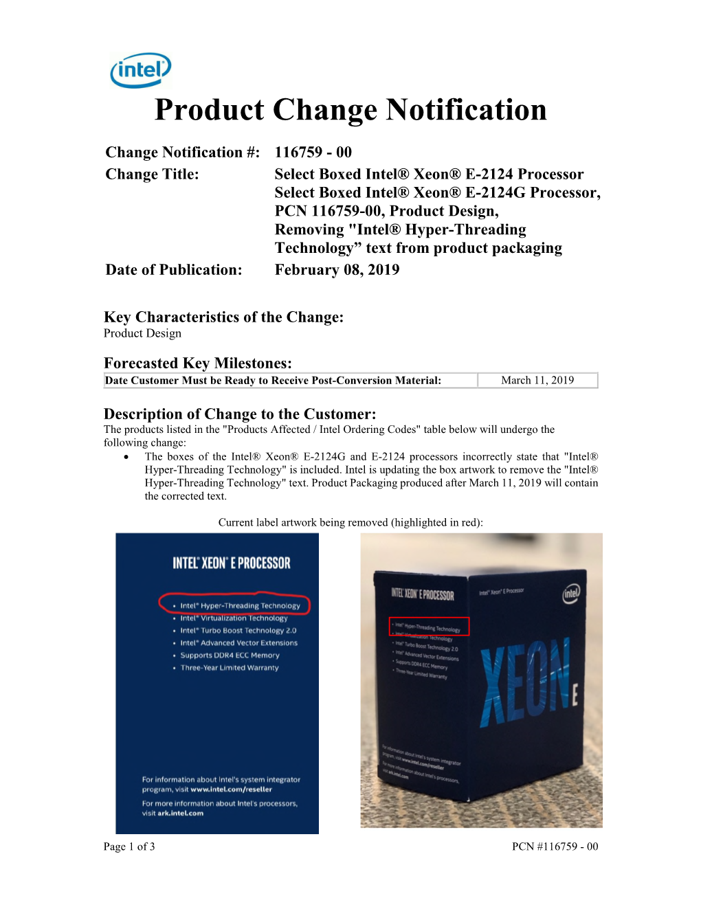 Product Change Notification