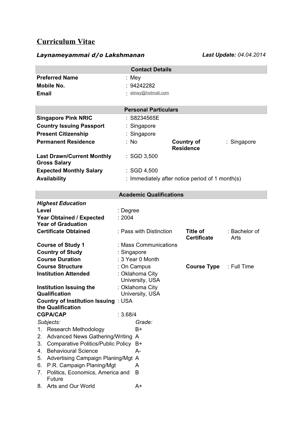 Curriculum Vitae s75