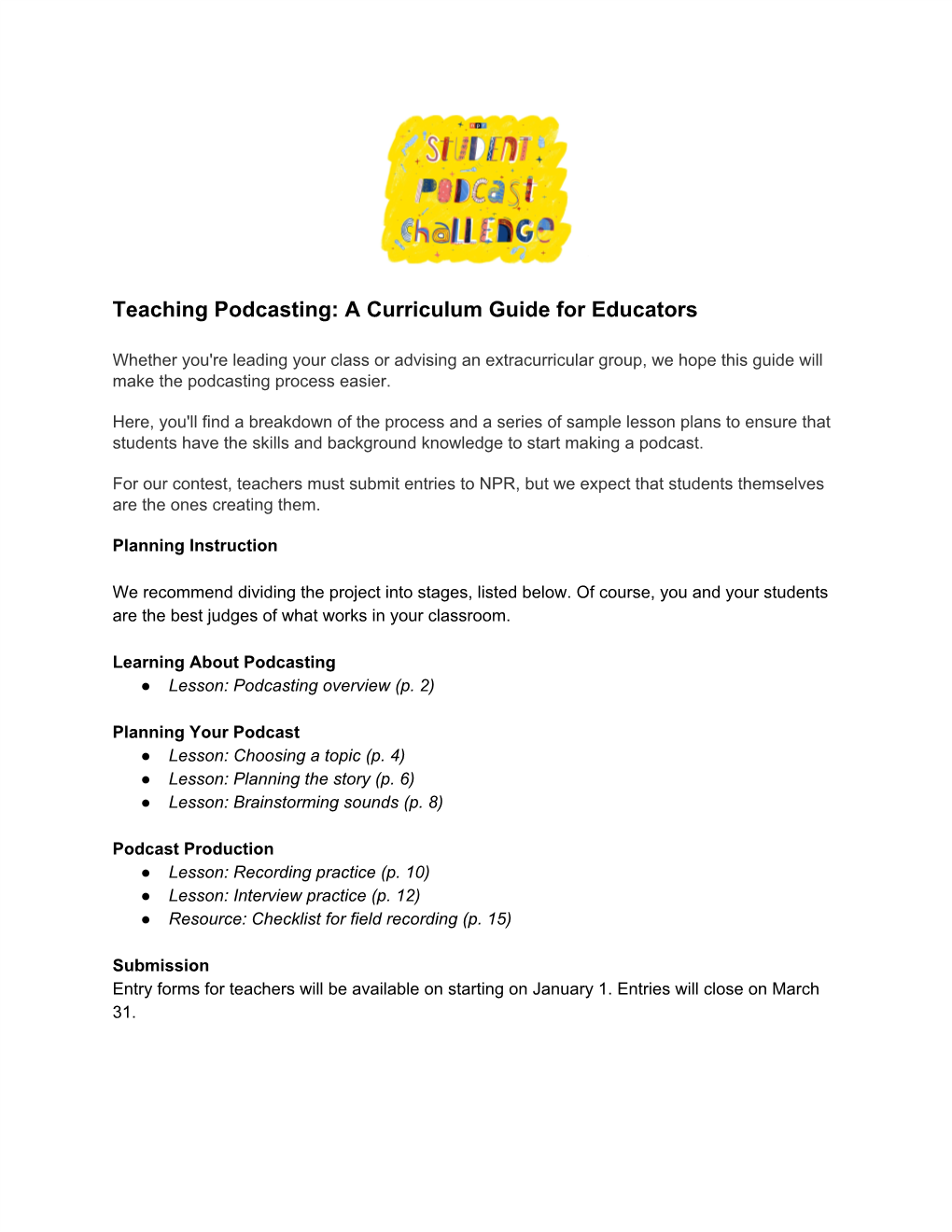 Teaching Podcasting: a Curriculum Guide for Educators