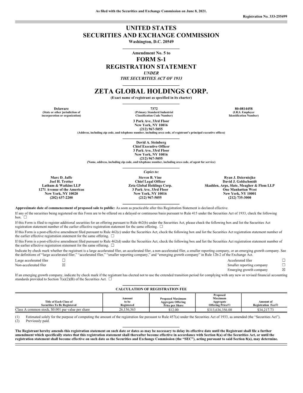 ZETA GLOBAL HOLDINGS CORP. (Exact Name of Registrant As Specified in Its Charter)