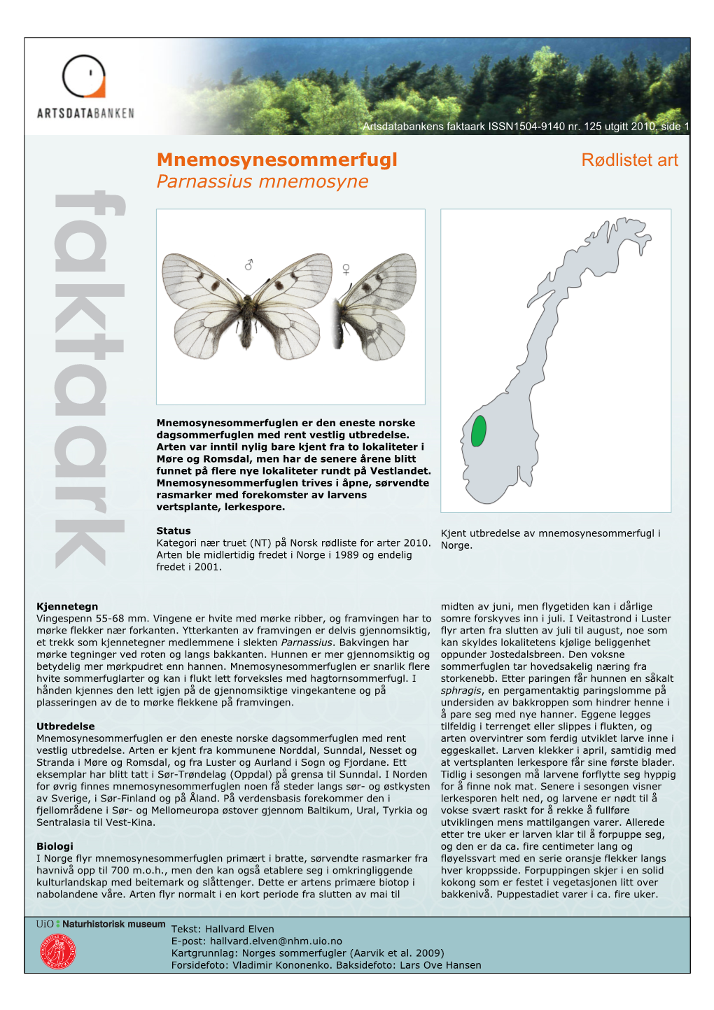 Faktaark: Mnemosynesommerfugl