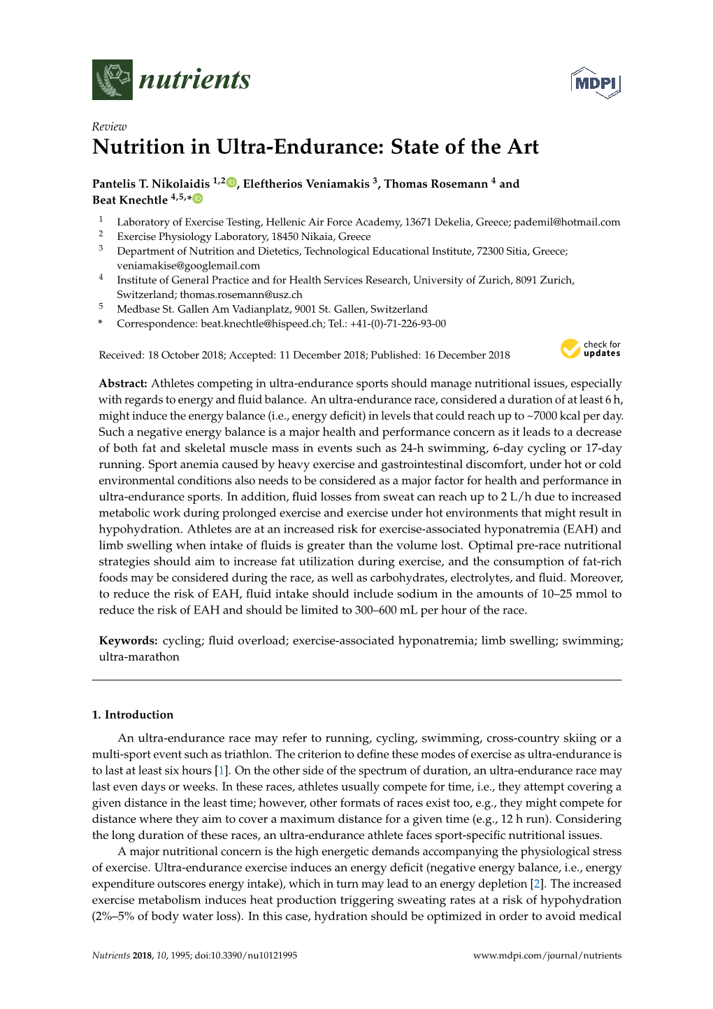 Nutrition in Ultra-Endurance: State of the Art