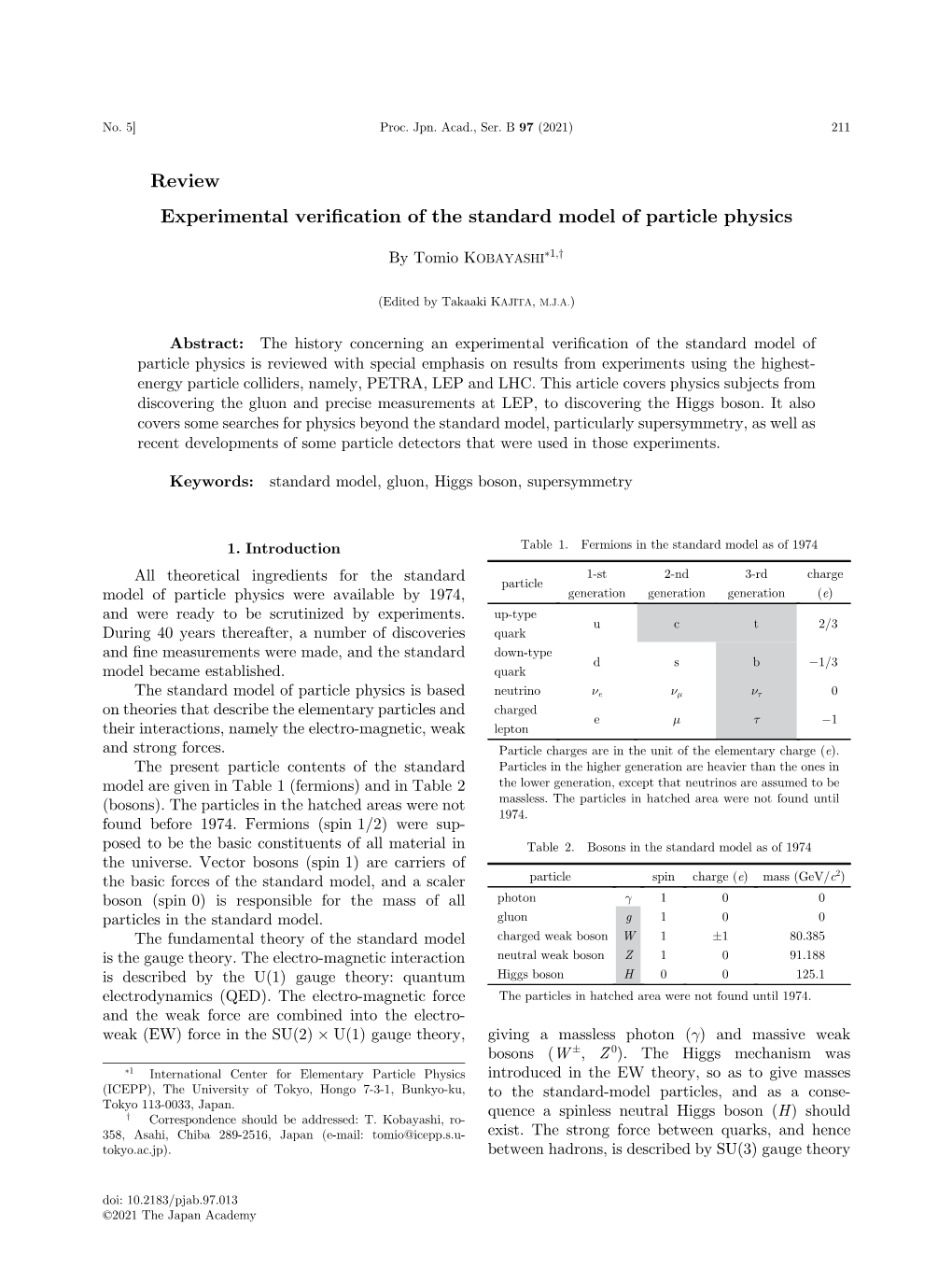 Experimental Verification of the Standard Model