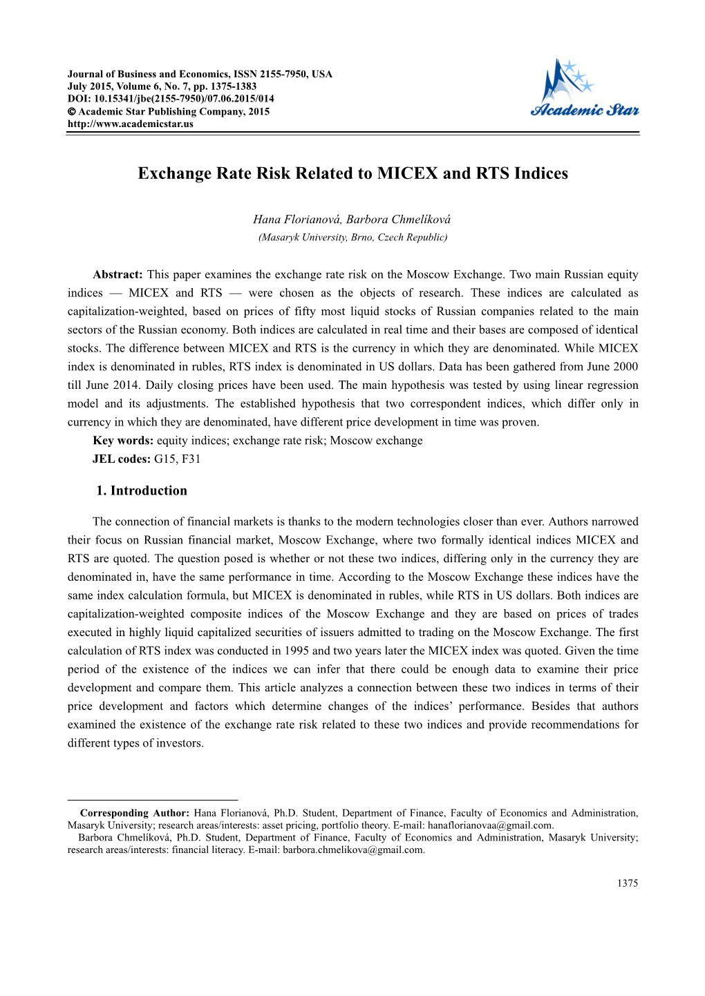 Exchange Rate Risk Related to MICEX and RTS Indices