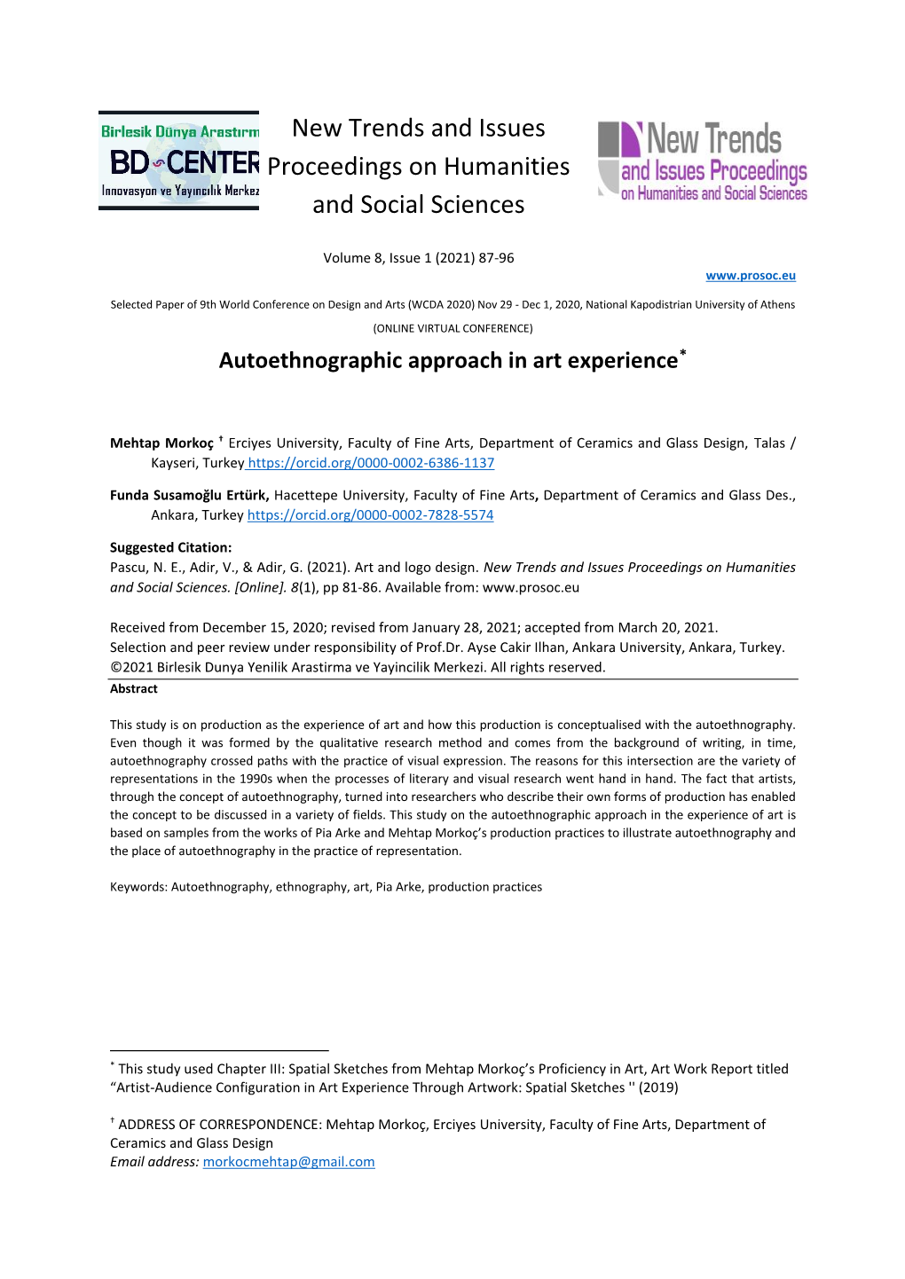 Autoethnographic Approach in Art Experience*