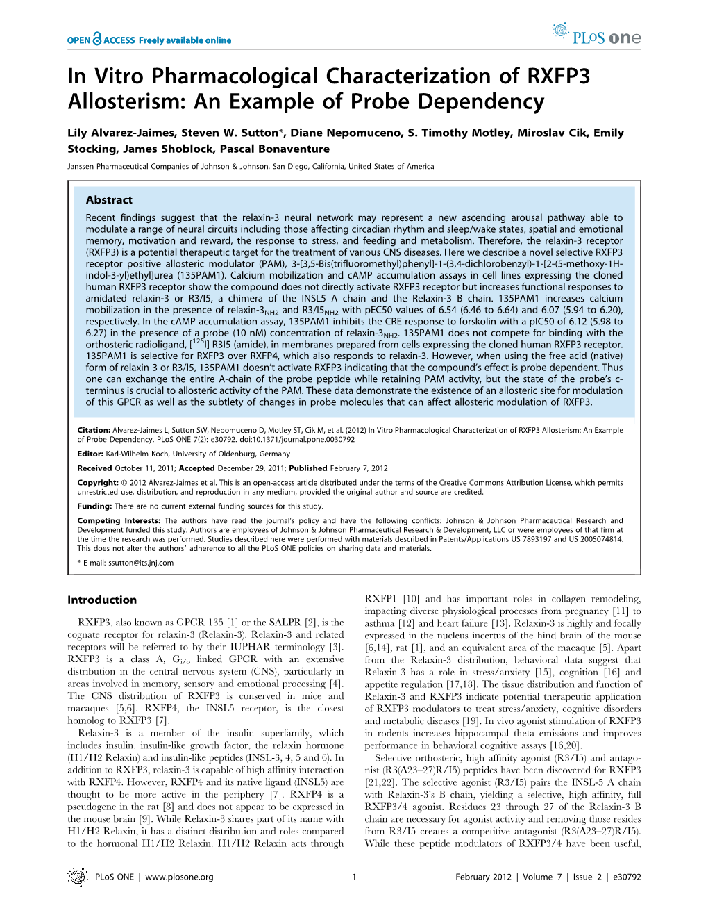 In Vitro Pharmacological Characterization of RXFP3 Allosterism: an Example of Probe Dependency