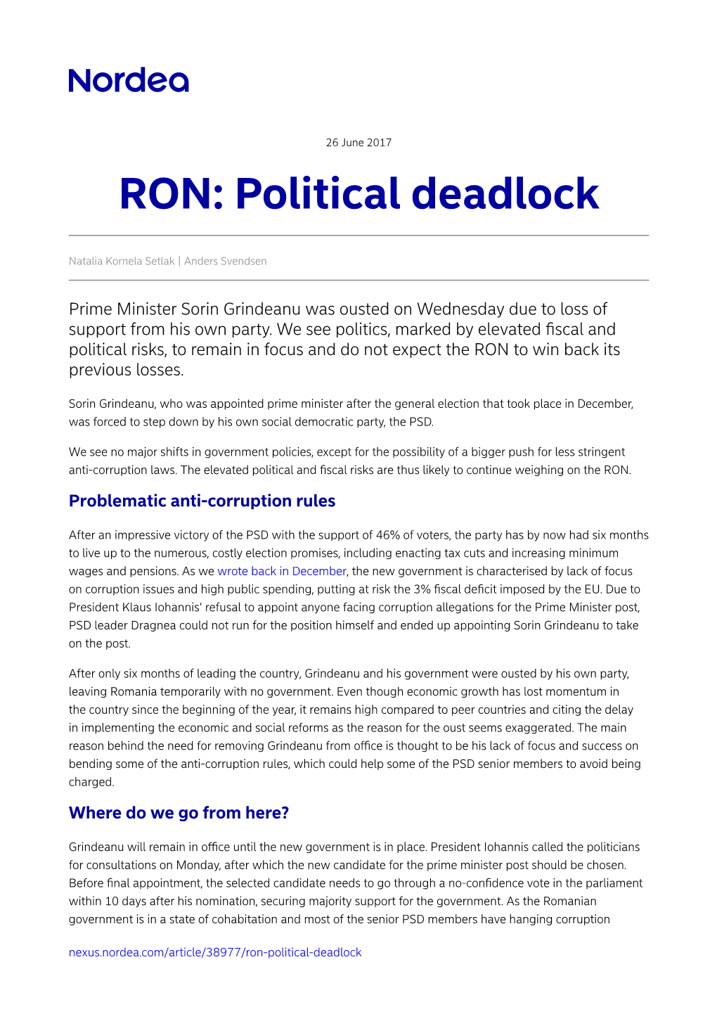 RON: Political Deadlock