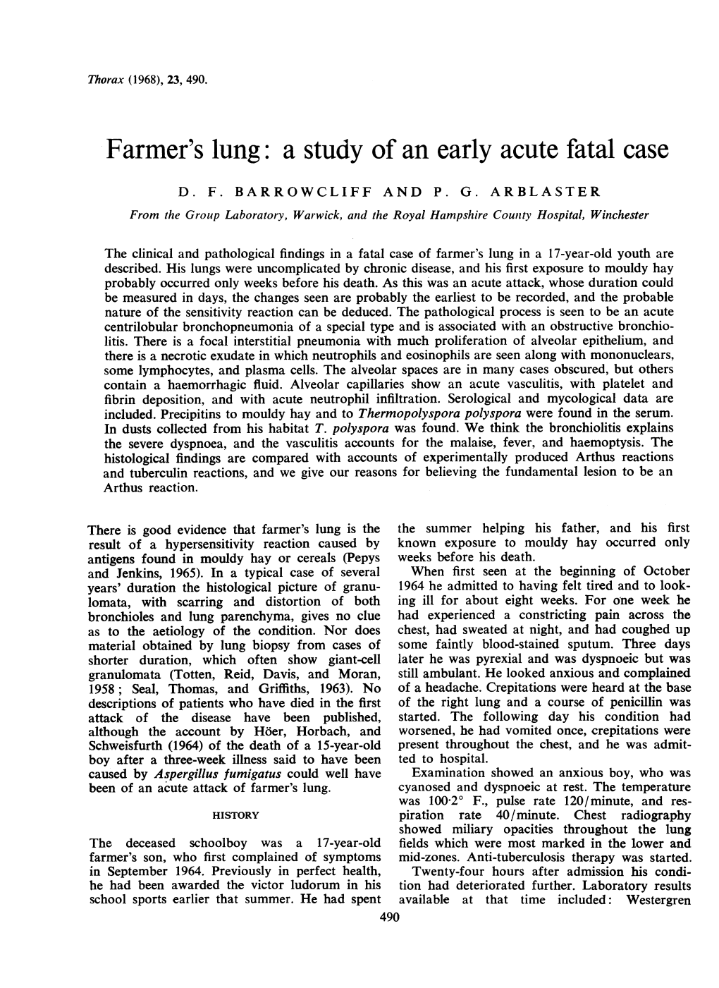 Farmer's Lung: a Study of an Early Acute Fatal Case