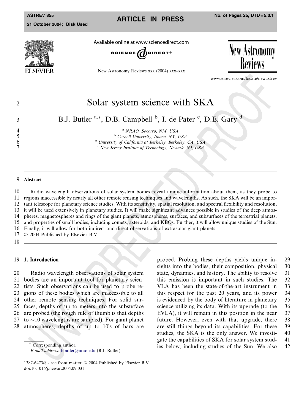 Solar System Science with SKA F A, B C D 3 B.J