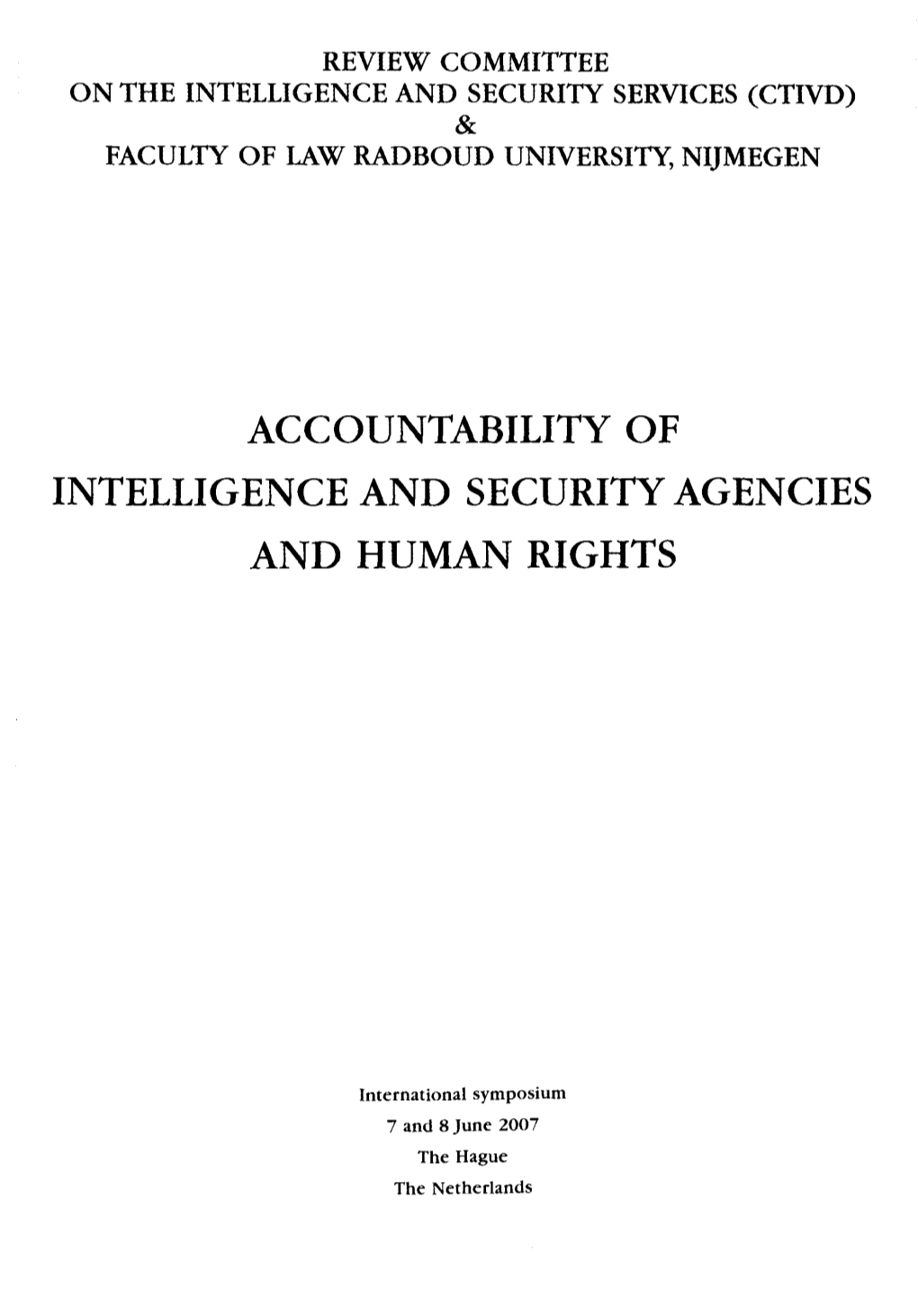 Accountability of Intelligence and Security Agencies and Human Rights