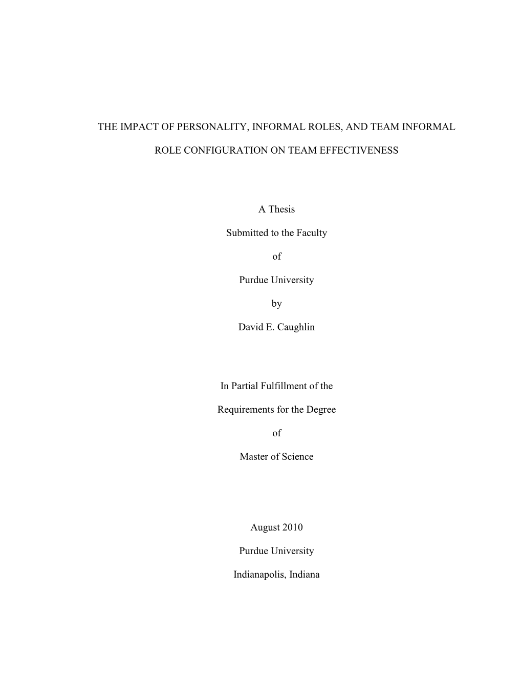 The Impact of Personality, Informal Roles, and Team Informal