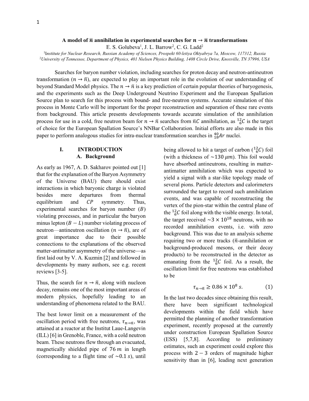 1 a Model of ̅ Annihilation in Experimental Searches For