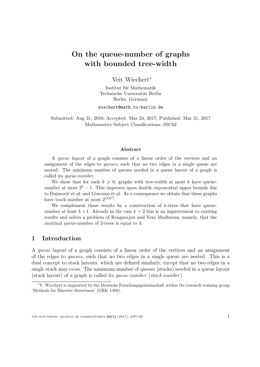 On the Queue-Number of Graphs with Bounded Tree-Width