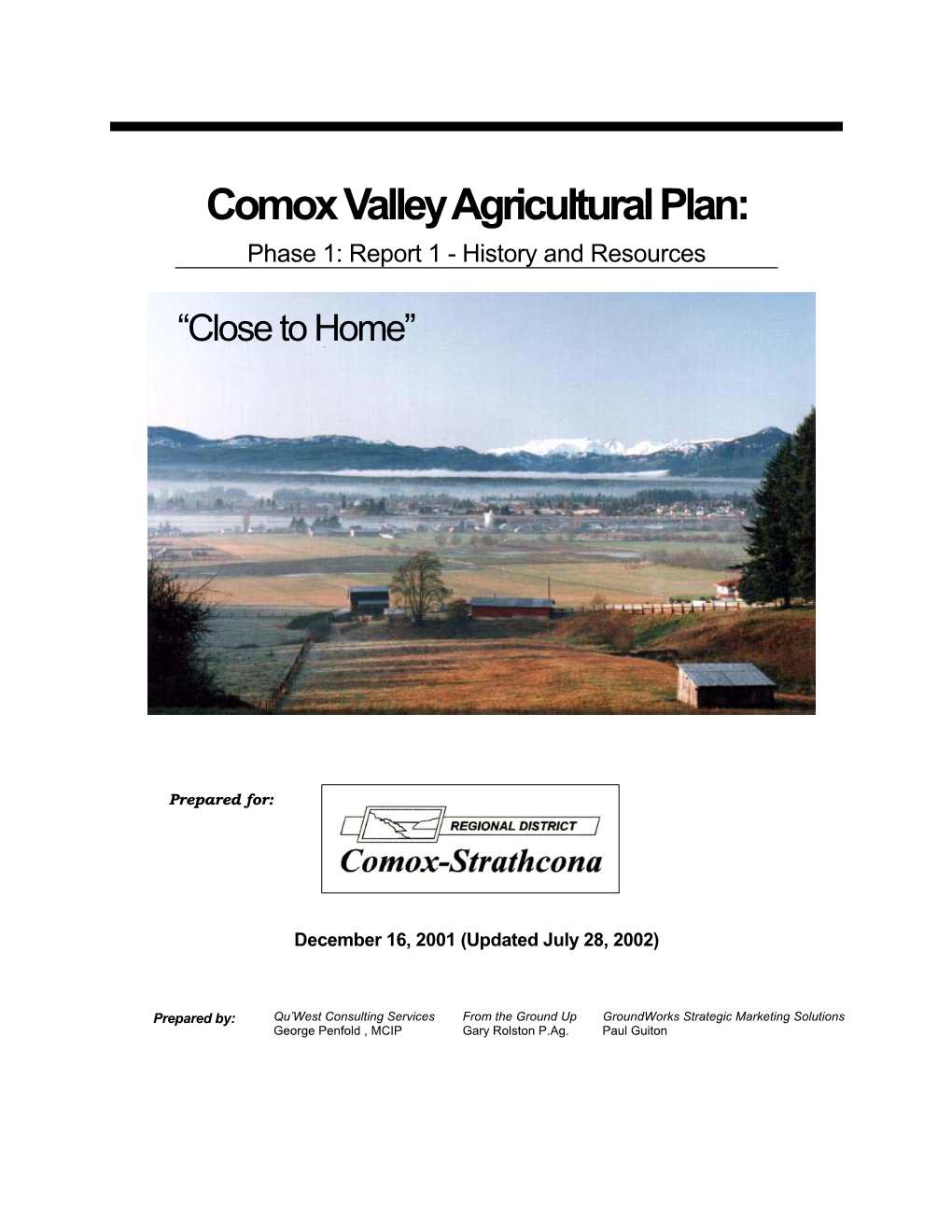 Comox Valley Agricultural Plan: Phase 1: Report 1 - History and Resources
