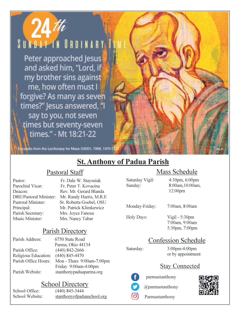 St. Anthony of Padua Parish Pastoral Staff Mass Schedule Pastor: Fr