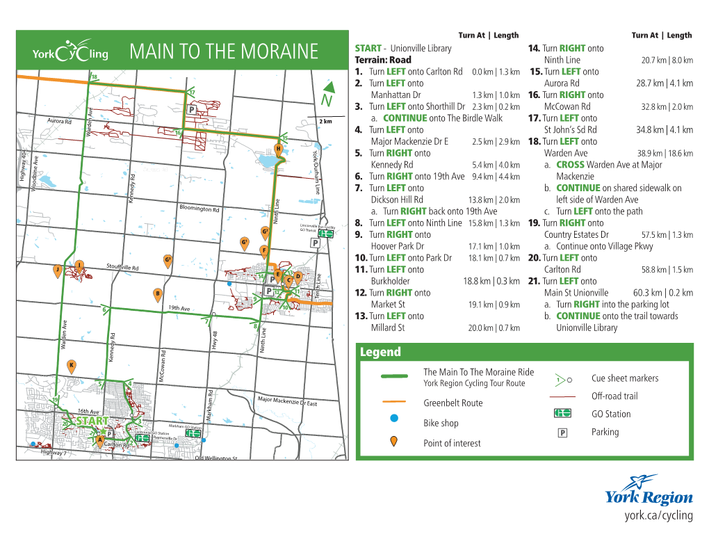 MAIN to the MORAINE Terrain: Road Ninth Line 20.7 Km | 8.0 Km Turn Onto Carlton Rd 0.0 Km | 1.3 Km Turn Onto 18 1