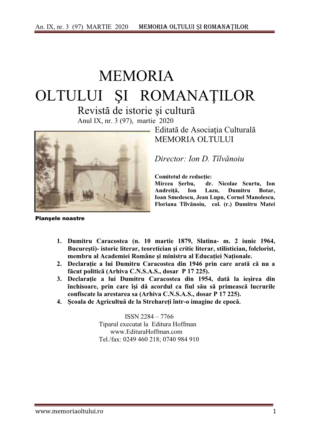 Revista Memoria Oltului Si Romanatilor Nr. 97/Martie 2020