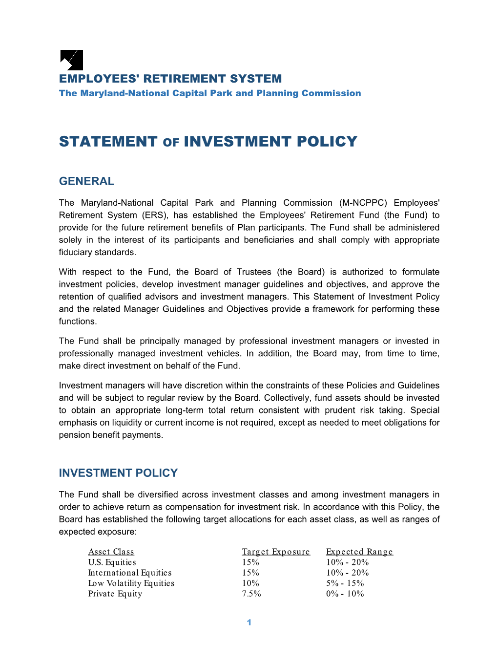 Statement of Investment Policy