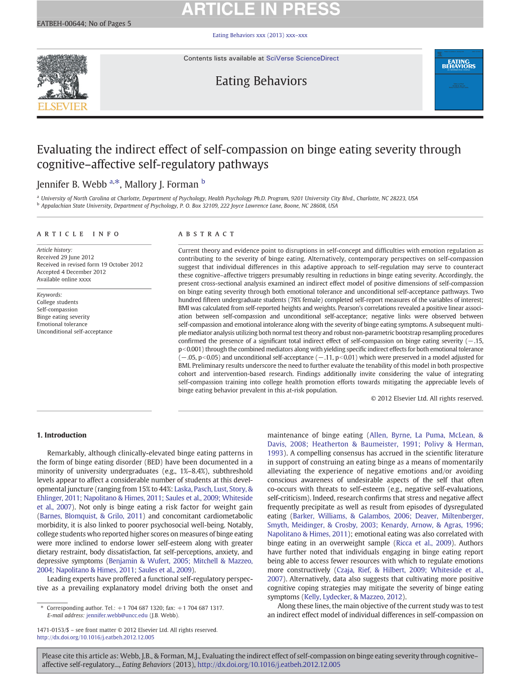 Evaluating the Indirect Effect of Self-Compassion on Binge Eating Severity Through Cognitive–Affective Self-Regulatory Pathways