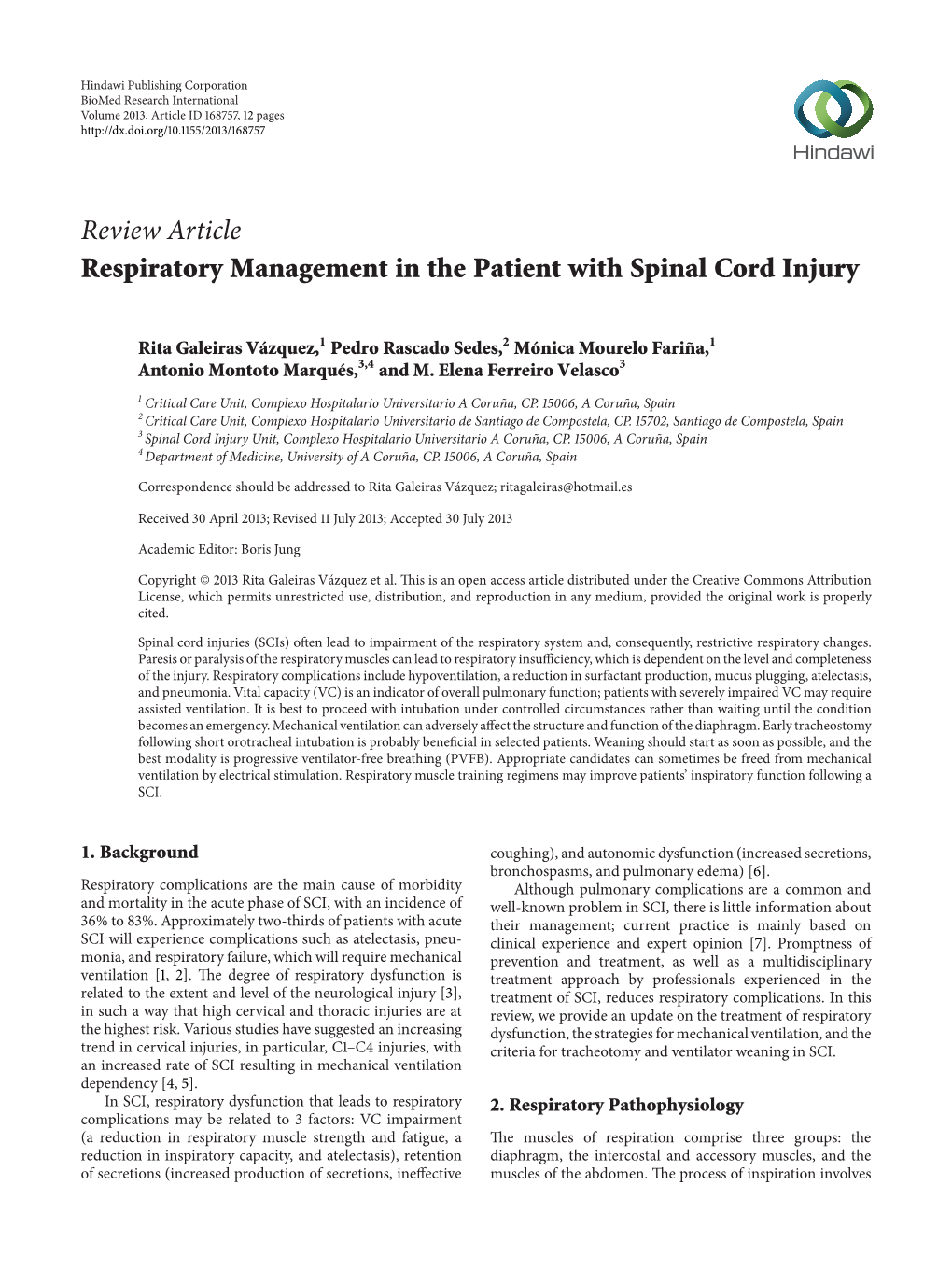 Respiratory Management in the Patient with Spinal Cord Injury